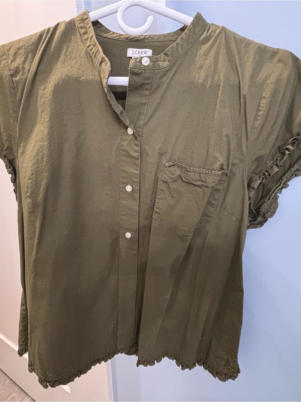 J. Crew Olive Short Sleeve Button-Down Top